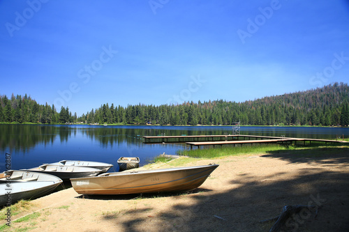 Sequoia Lake with deck and Bunch of rowboats on the bank  © Echo