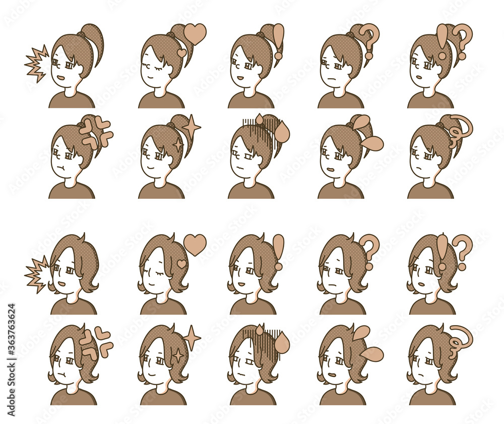 Fototapeta premium 茶色の人物横顔イラスト 表情バリエーション 32