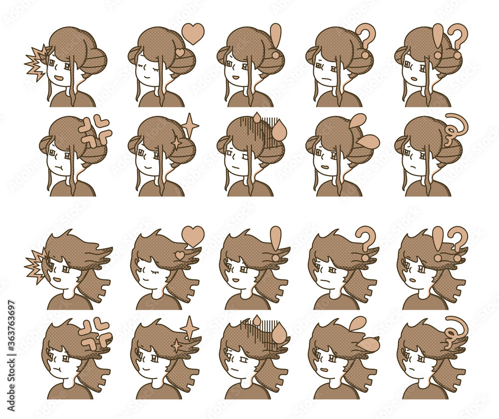Obraz premium 茶色の人物横顔イラスト 表情バリエーション 30