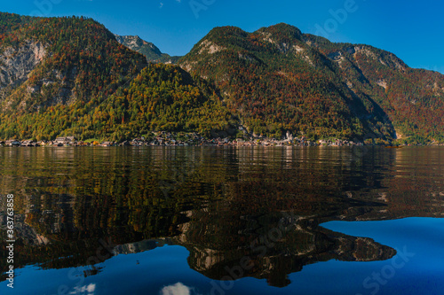 Hallstadt, austrian lake in the mountains photo