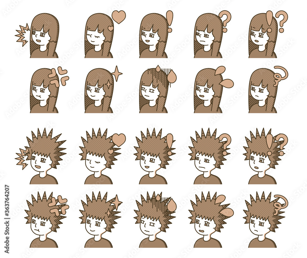Obraz premium 茶色の人物横顔イラスト 表情バリエーション 15