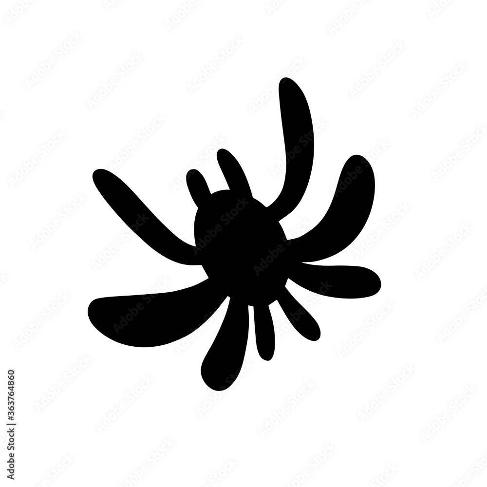 Black spider isolated on a white background. Silhouette of a spider. Design element for Halloween. Vector illustration