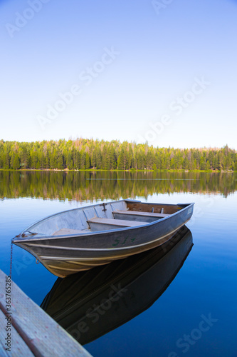Fototapeta Naklejka Na Ścianę i Meble -  Sequoia Lake and forest with a rowboat floating on it