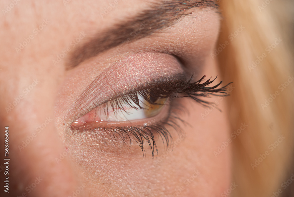 Obraz premium Close up of woman's eyes with eyelashes