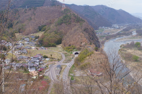 View of the Japanese city seen from the hill park photo