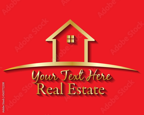 Logo gold house real estate vector image with a red background