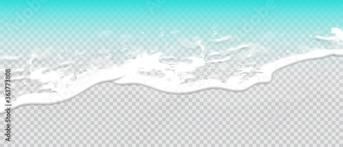 Summer background. Transparent sea wave with surf foam. 3D vector. High detailed realistic illustration.
