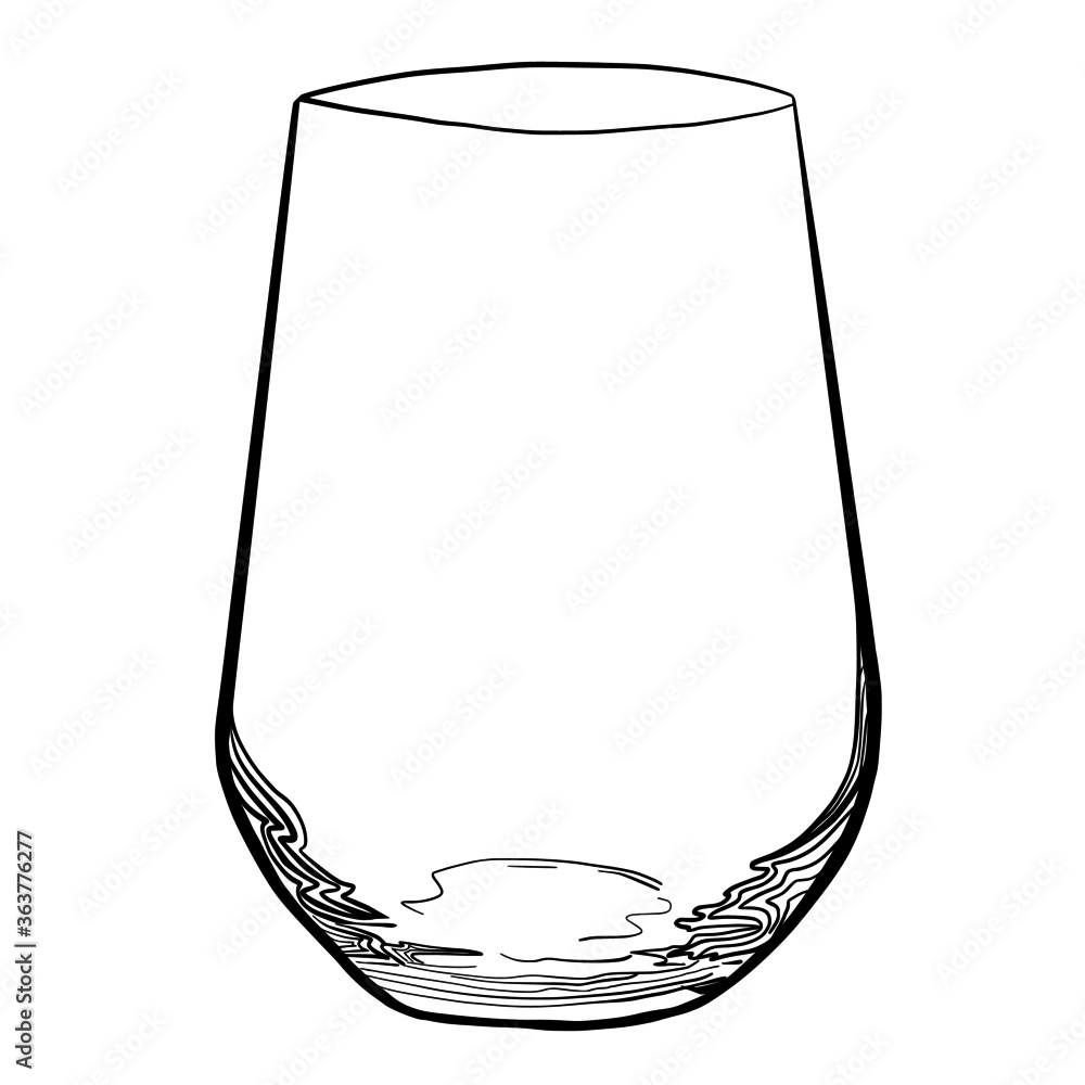 Transparent stemless wine glass hand drawn vector illustration isolated