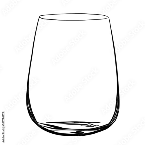 Transparent stemless wine glass hand drawn vector illustration isolated on white background 