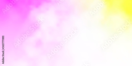 Light Pink, Yellow vector pattern with clouds. Gradient illustration with colorful sky, clouds. Template for landing pages.