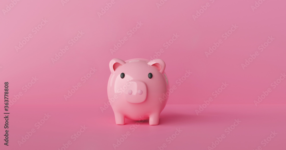 Save money concept with piggy bank 3d rendering.