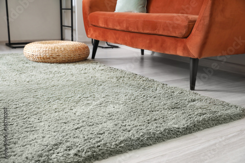 Obraz na plátně Stylish interior of living room with sofa and carpet