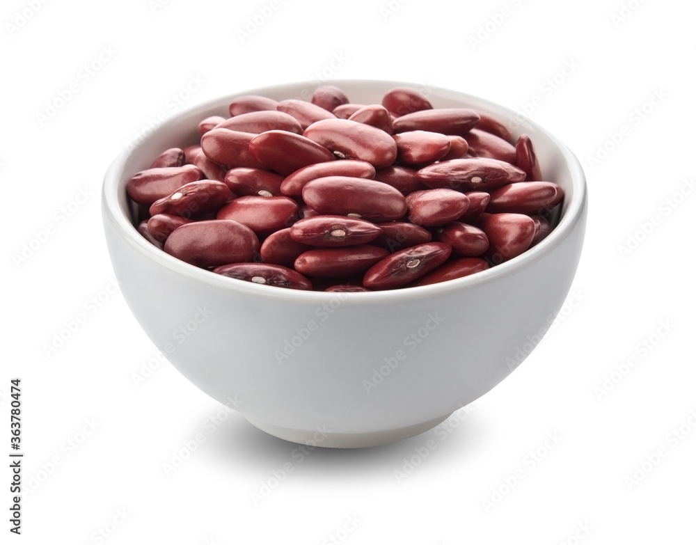 red bean in white bowl on white background