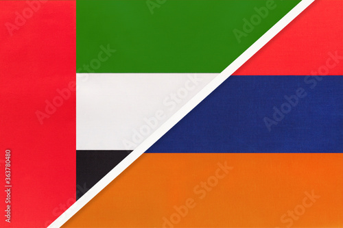United Arab Emirates or UAE and Armenia, symbol of national flags from textile. Championship between two countries. © nikol85