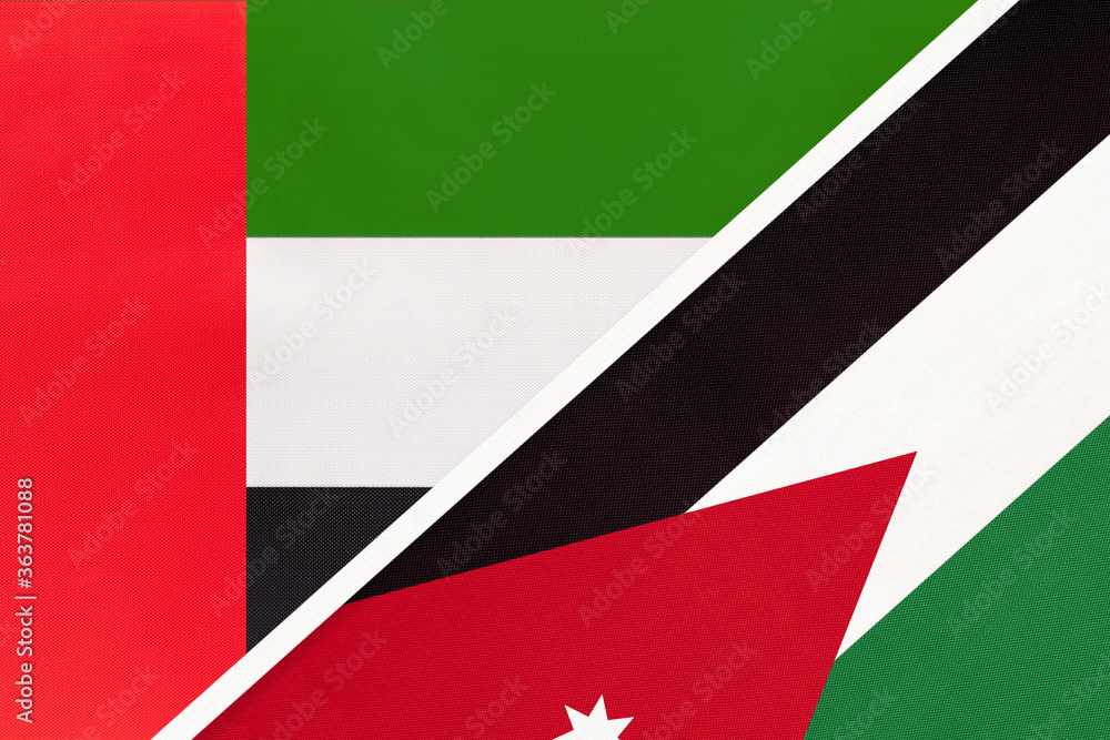 United Arab Emirates or UAE and Jordan, symbol of national flags from