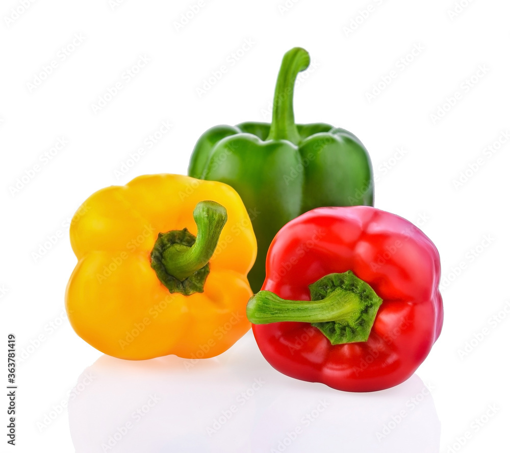 Fresh ripe bell peppers isolated on white background Fresh ripe bell peppers isolated on white background
