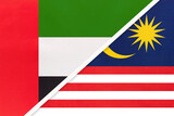 United Arab Emirates or UAE and Malaysia, symbol of national flags from textile. Championship between two countries.