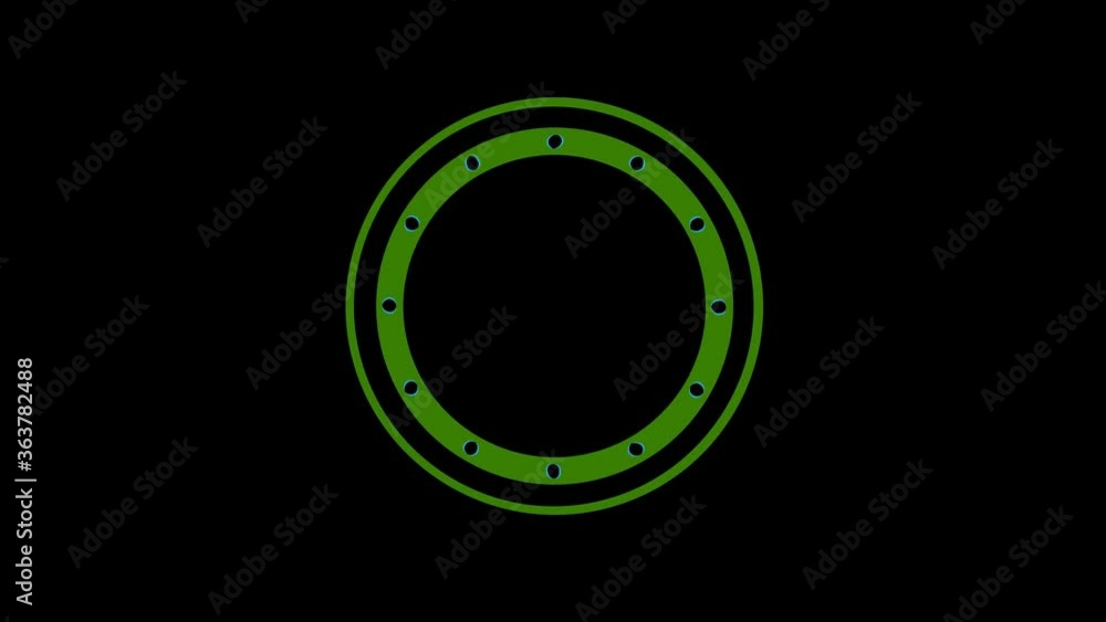 Colored graphic object on a minimal black background, which rotates clockwise reducing the size from full screen to zero, then returns to full screen. Colored graphic object on a minimal black background, which rotates clockwise reducing the size from full screen to zero, then returns to full screen.
