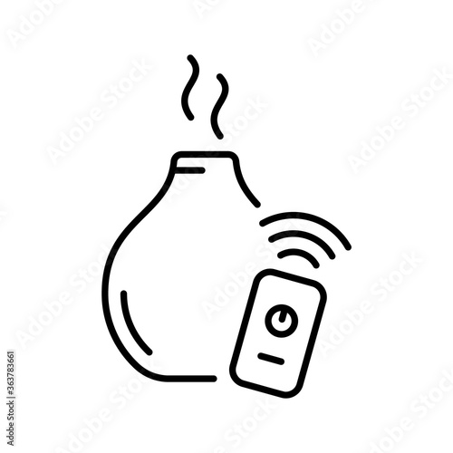 Home humidifier, aroma diffuser with wifi remote control. Linear icon of air freshener. Black simple illustration of electric device for microclimate. Contour isolated vector image on white background