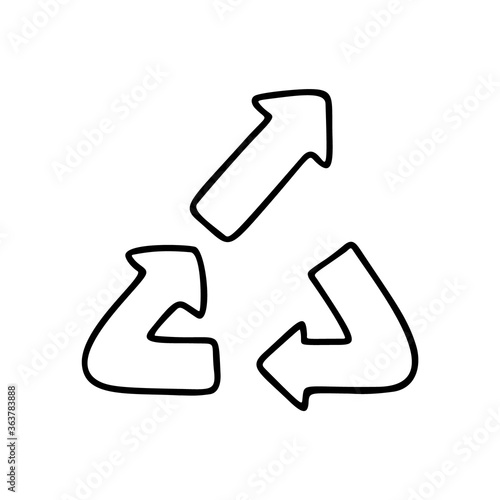 Upcycle black icon. Upcycling sketch logo. Hand drawn cartoon illustration for zero waste lifestyle. Emblem in doodle style. Linear isolated vector sign on white background