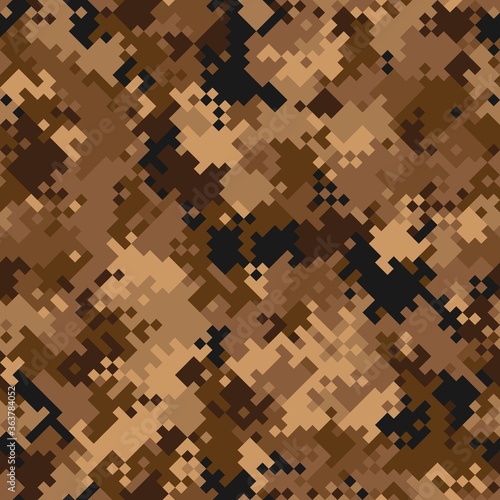 Seamless digital desert pixel camo texture vector for army textile print