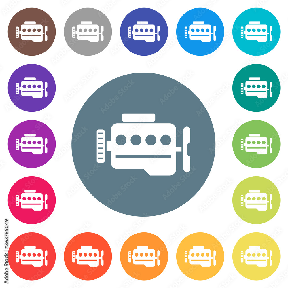 Engine symbol flat white icons on round color backgrounds Engine symbol flat white icons on round color backgrounds