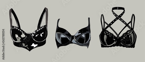 Latex Sexy Lingerie. leather bra. bdsm accessories isolated. Stock Vector