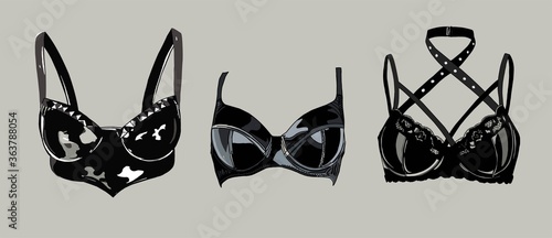 Latex Sexy Lingerie. leather bra. bdsm accessories isolated.