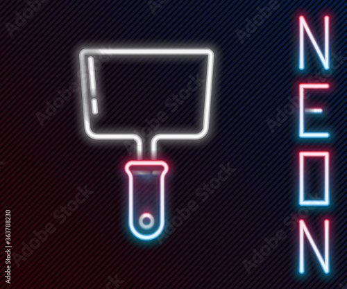 Glowing neon line Putty knife icon isolated on black background. Spatula repair tool. Spackling or paint instruments. Colorful outline concept. Vector Illustration.