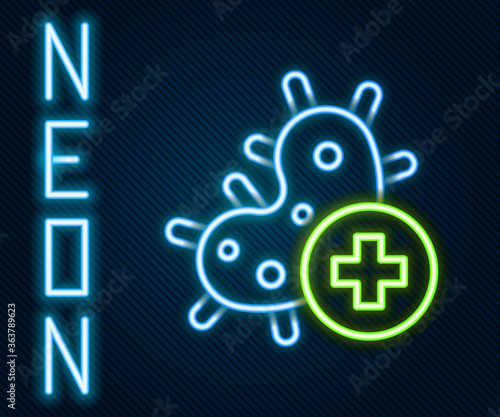 Glowing neon line Positive virus icon isolated on black background. Corona virus 2019-nCoV. Bacteria and germs, cell cancer, microbe, fungi. Colorful outline concept. Vector Illustration.