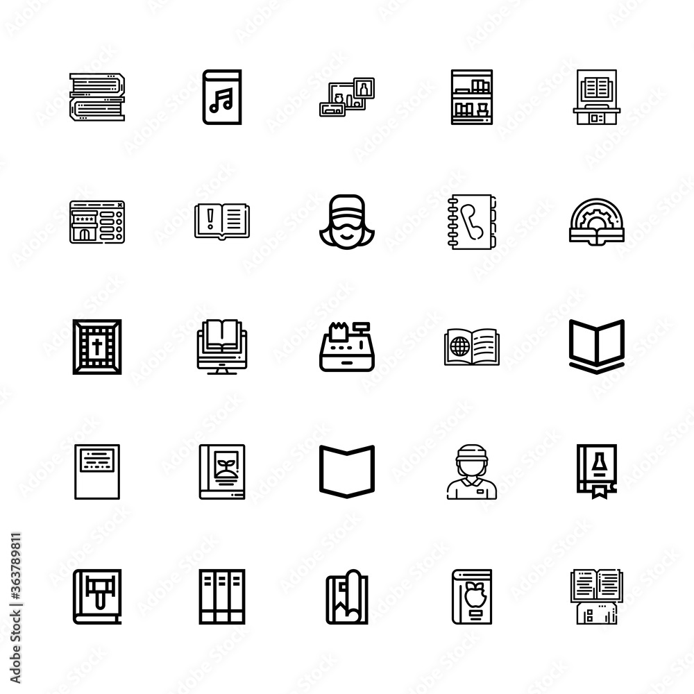 Editable 25 bookstore icons for web and mobile