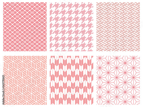 pink colored traditional Japanese pattern set
