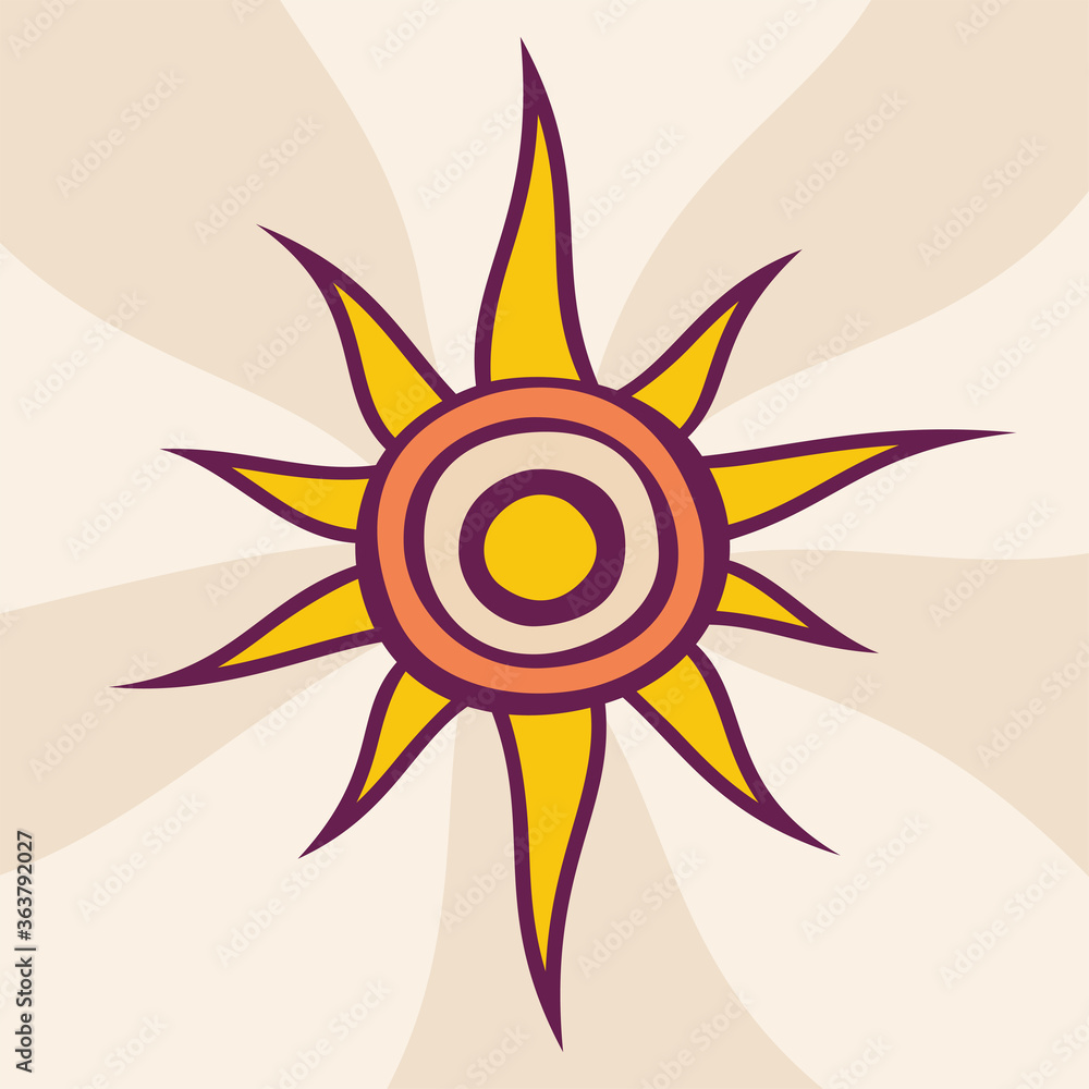 Illustration of the sun, abstract creative sun design. Summer Sun background. Sunburst icon sign symbol. Hand drawn style. Flat design. Vector color illustration. Illustration of the sun, abstract creative sun design. Summer Sun background. Sunburst icon sign symbol. Hand drawn style. Flat design. Vector color illustration.