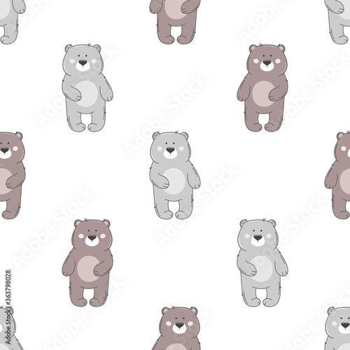 Cute bear seamless pattern on white.