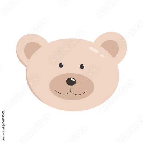 The head of a cute bear on a white background. Vector illustration of a colored bear isolate.
