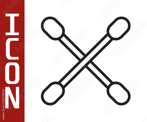 Black line Cotton swab for ears icon isolated on white background. Vector Illustration.