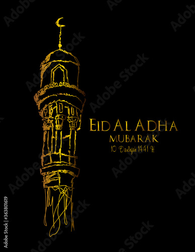 Muslim holiday Eid al-Adha.1441 H the sacrifice a ram. graphic design decoration kurban bayrami. month is mean muslim event 