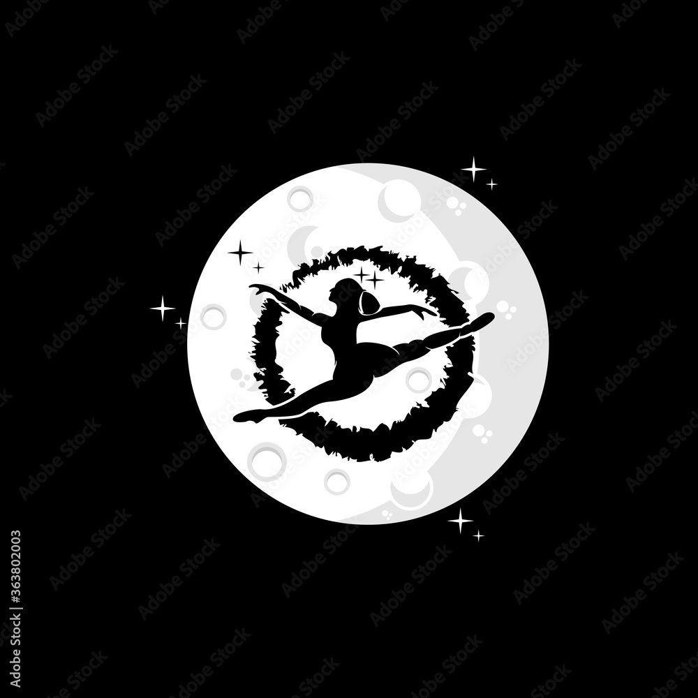 illustration of a woman dancing ballet on the moon with a black background illustration of a woman dancing ballet on the moon with a black background