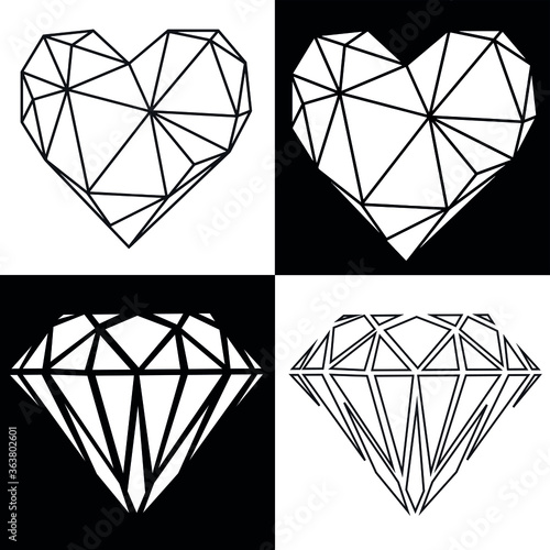 Vector abstract polygonal geometric abstract heart, brilliant rock