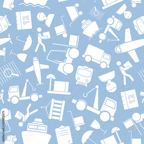 Delivery - Vector background (seamless pattern) of silhouettes shipping, service, transportation, logistics for graphic design