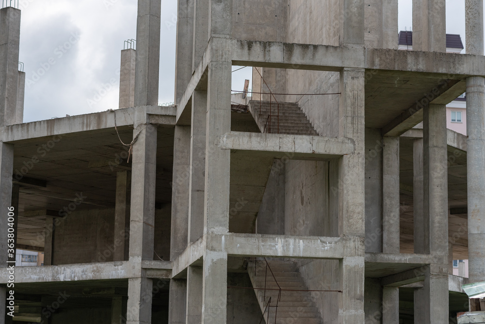 Reinforced concrete structures of a house under construction Reinforced concrete structures of a house under construction