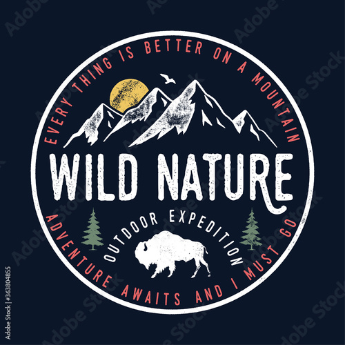 Mountain illustration, outdoor adventure . Vector graphic for t shirt and other uses.