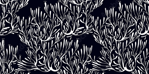 Coral seaweed in the ocean or tree branches seamless pattern.
