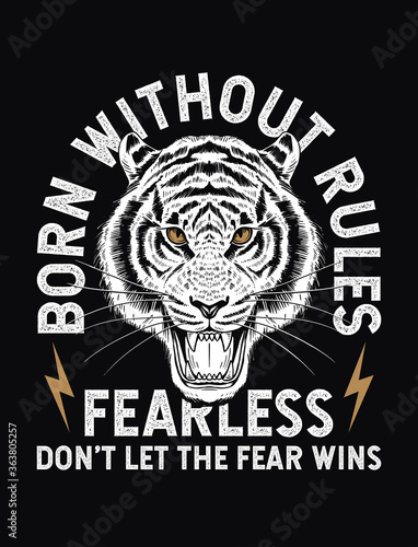 Vintage style tiger illustration with slogans. Vector illustrations for t-shirt prints and other uses.
