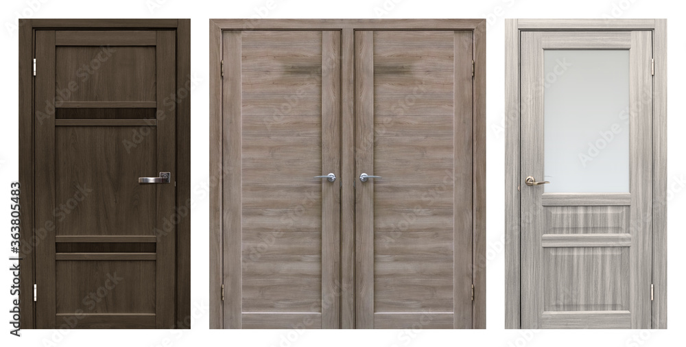Fototapeta premium Set of entrance doors (Interior wooden doors) isolated on white background