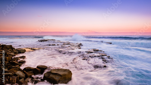 Photography Strong sea wave crashing rocky coastline in Royal National Park
