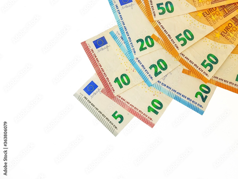 Euro money is papered on a white background. Euro money is papered on a white background.