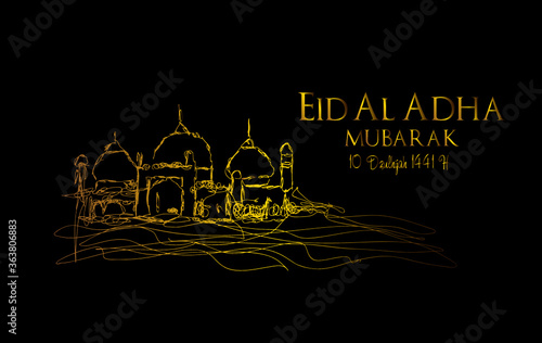 Muslim holiday Eid al-Adha.1441 H the sacrifice a ram. graphic design decoration kurban bayrami. month is mean muslim event 