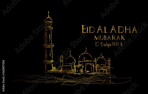 Muslim holiday Eid al-Adha.1441 H the sacrifice a ram. graphic design decoration kurban bayrami. month is mean muslim event 