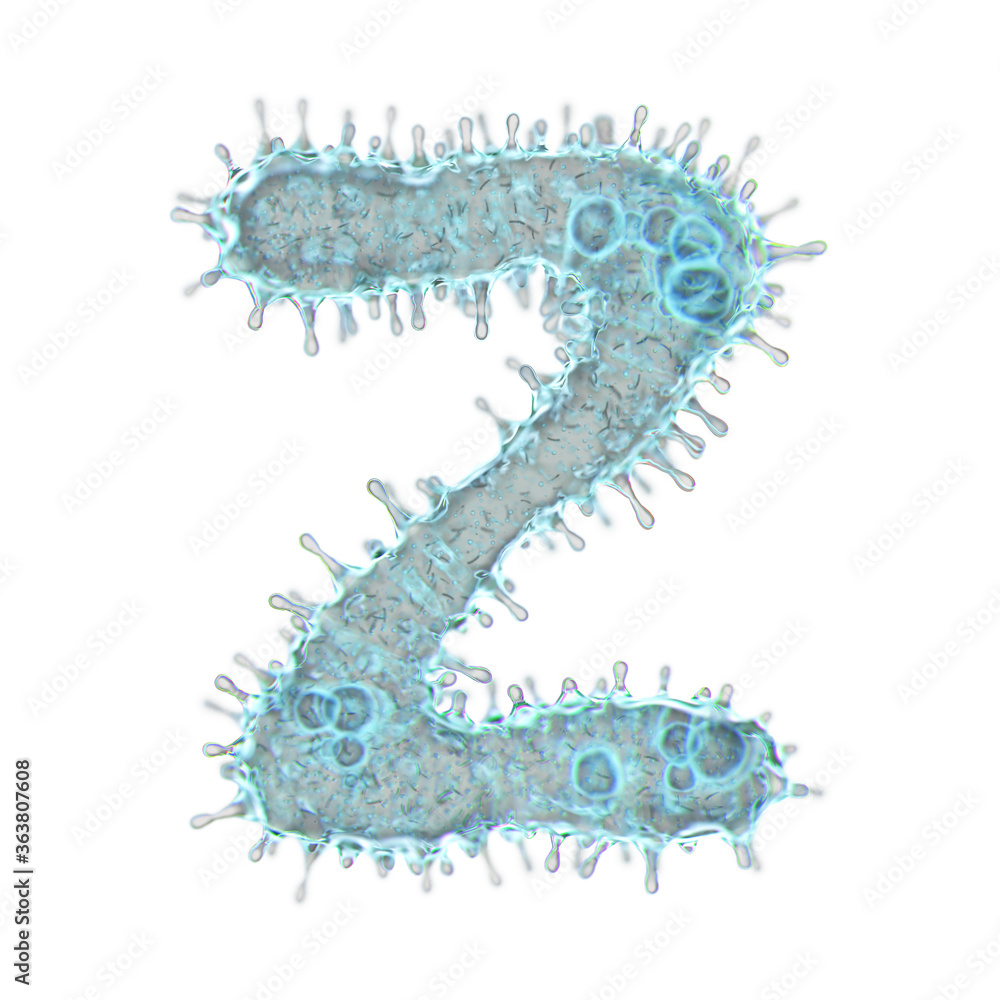 Alphabet made of virus isolated on white background. Capital letter Z. 3d rendering. Covid font, virus font, 3d